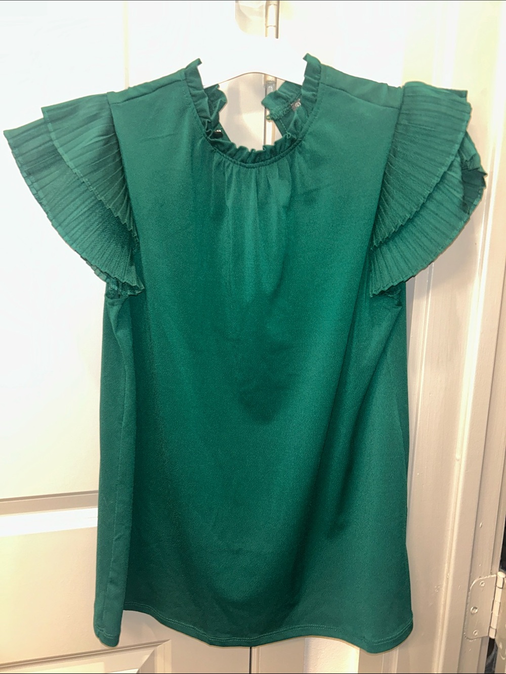 Adrianna Papell Teal Pleated Flutter Sleeve Blouse